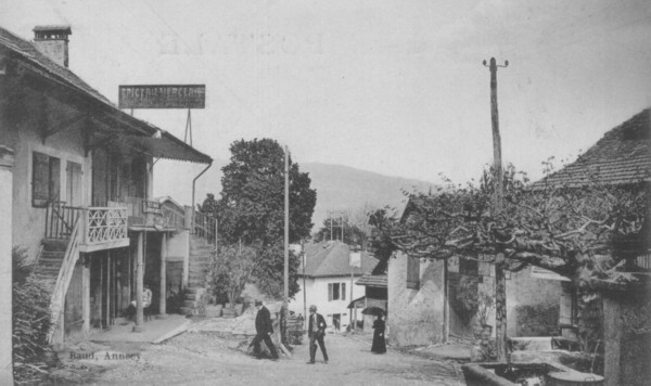 Le centre commercant de Mornex (vers 1920)