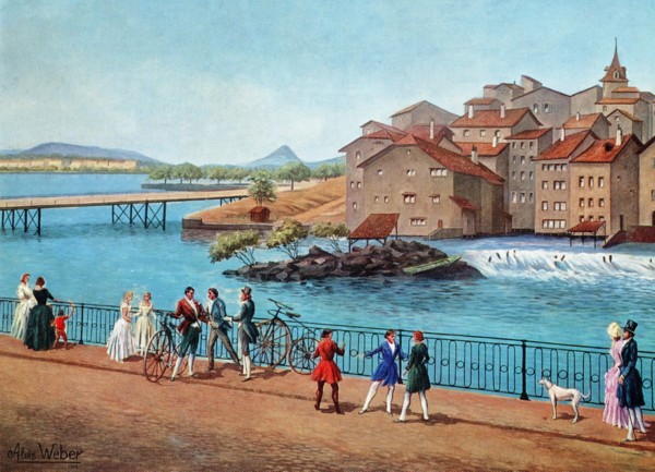 Quartier de l'Île. Bicycles à pédales (v. 1861)