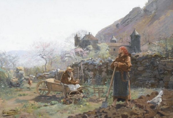 « Deux Franciscains au jardinage au printemps »